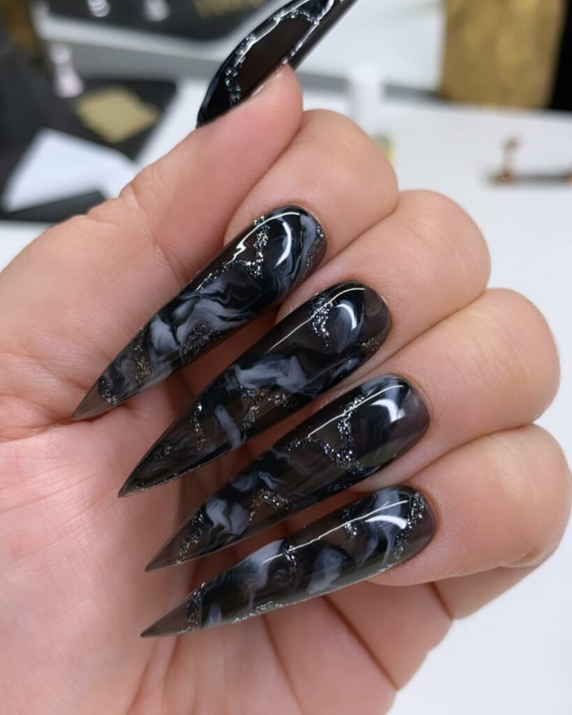 Marble Black Nails
