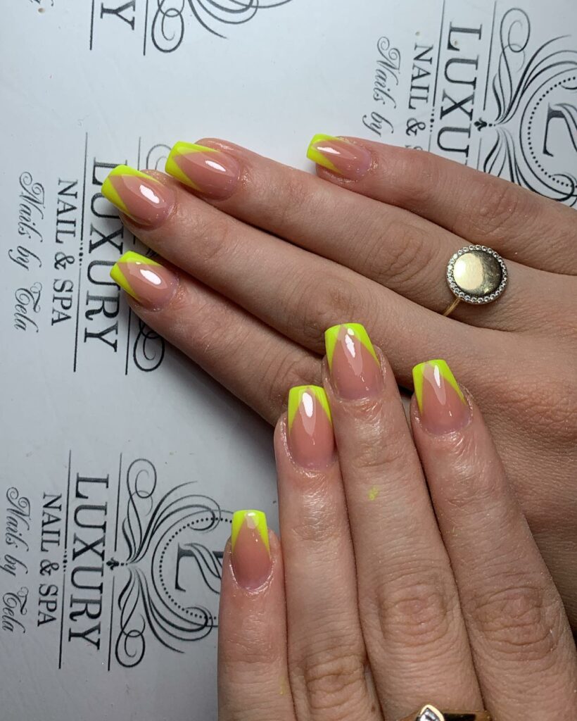 Neon Yellow V French Tip Nails