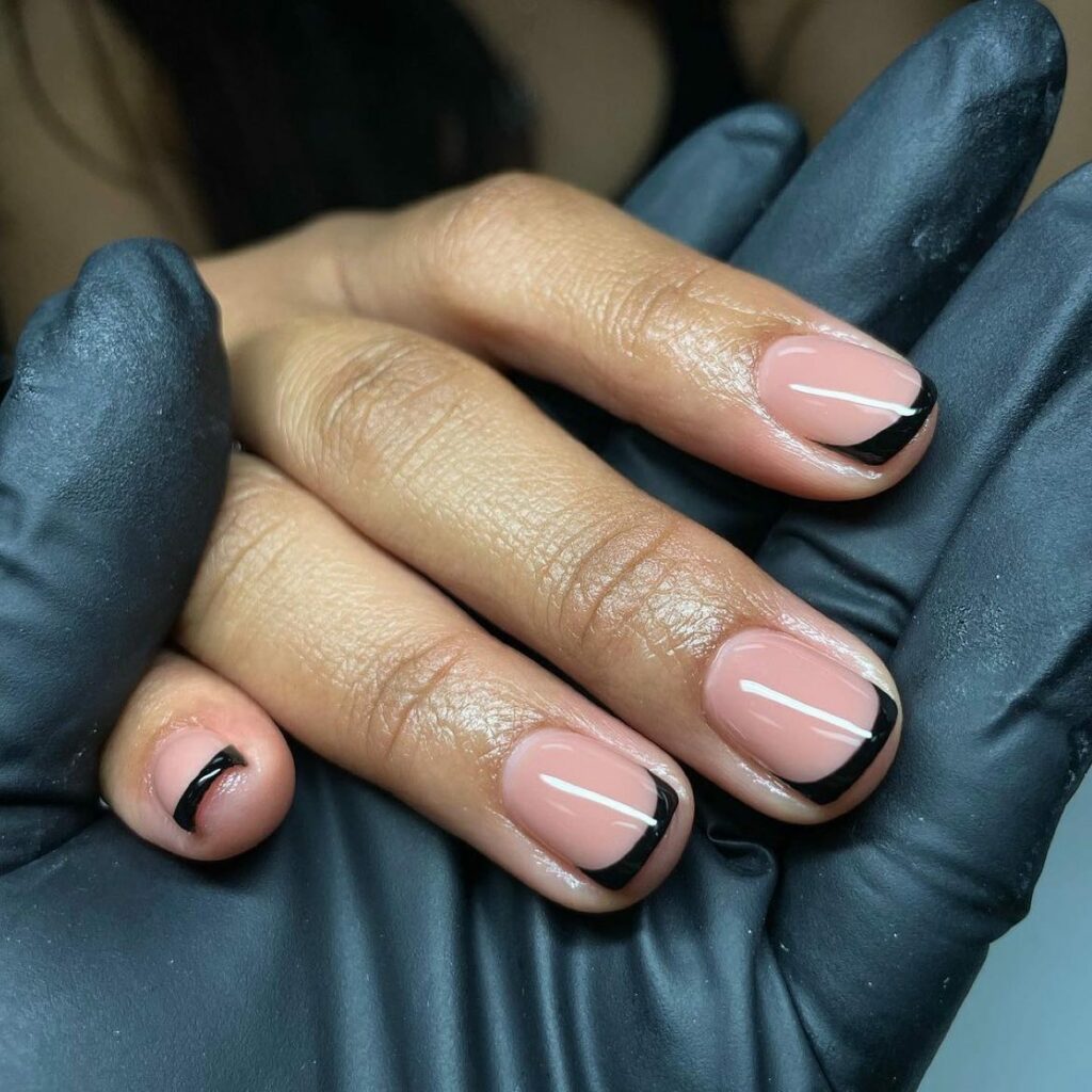 Simple Black French Short Tip Nail