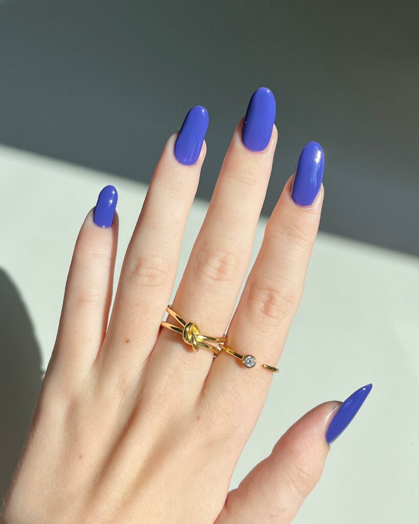 Almond Dark Blue Nails