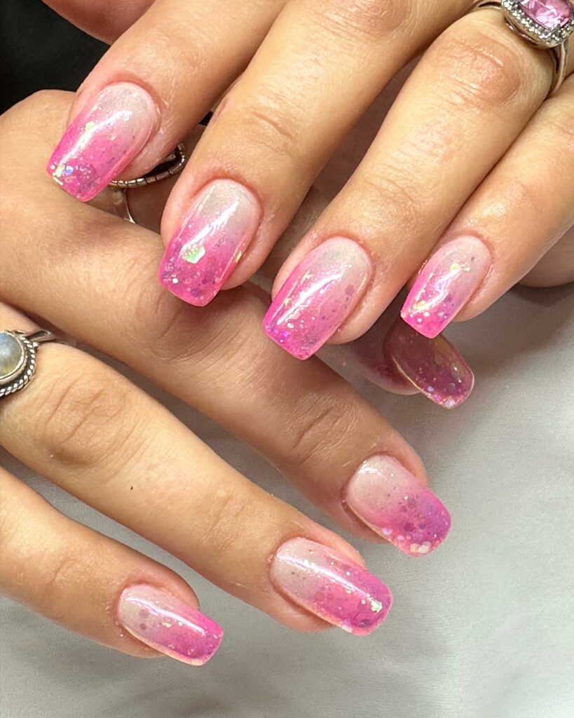 Rose Ombre Nails With Glitters
