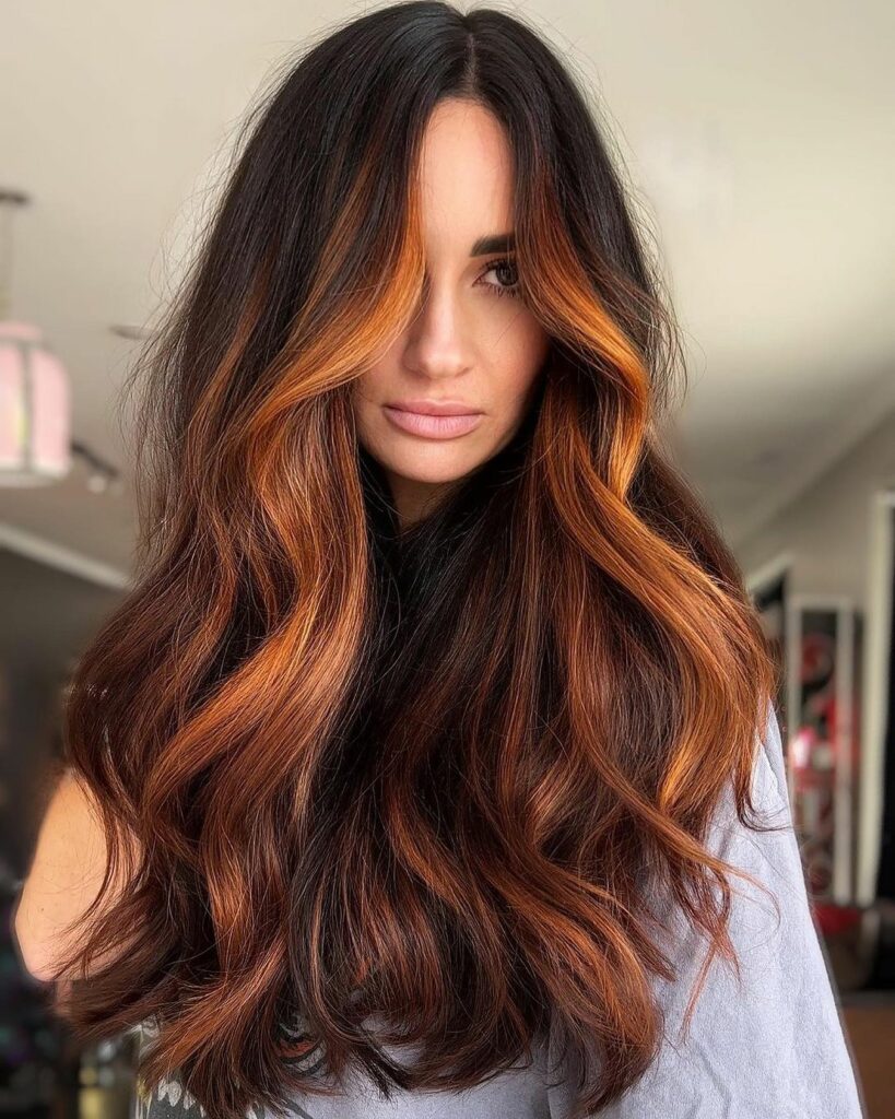 Copper Balayage for Wavy Hair