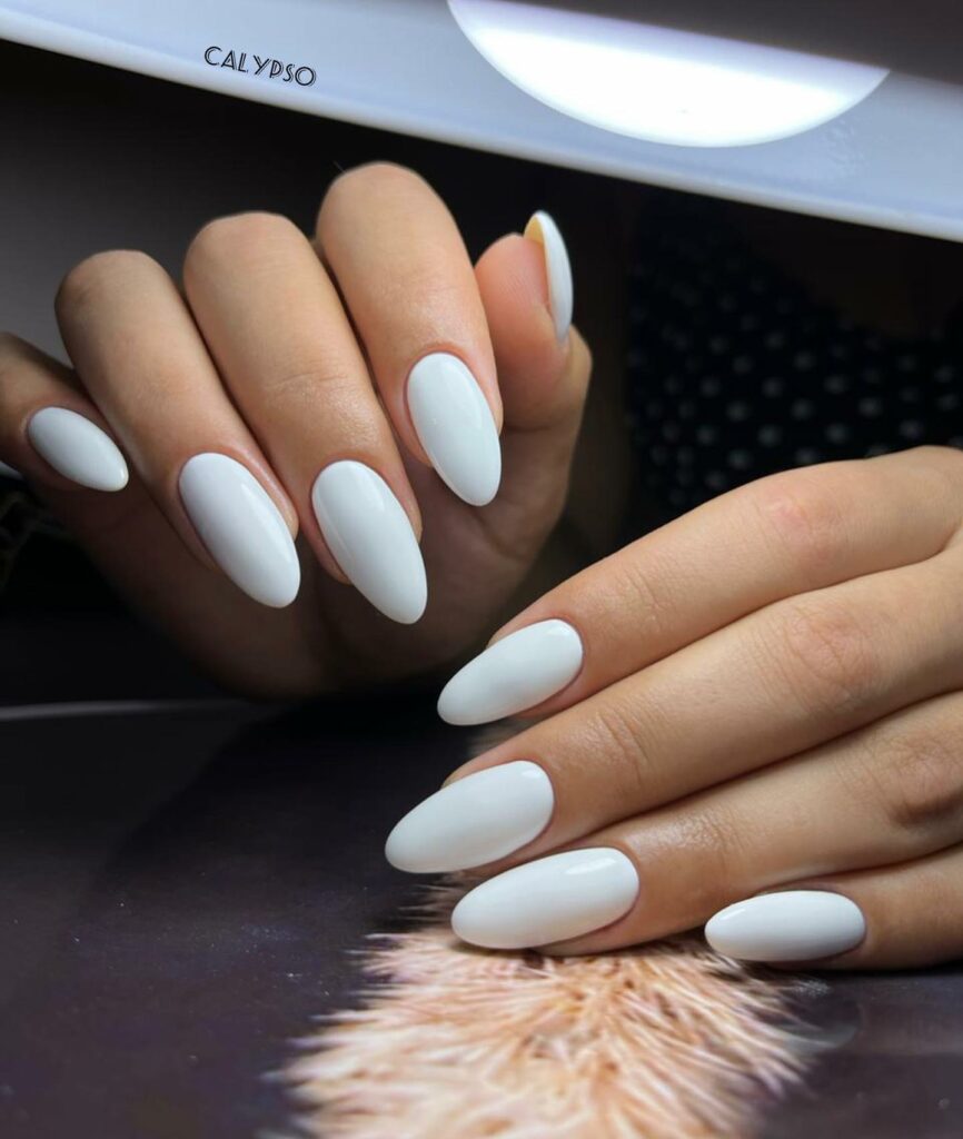 Matte White Almond Nails