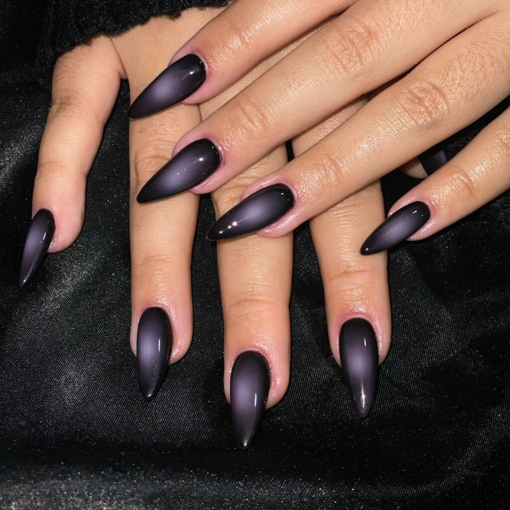 Black And Purple Almond Aura Nails