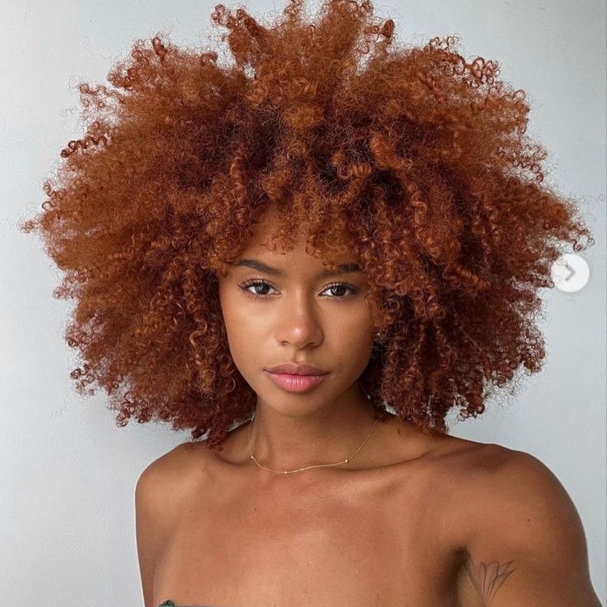Natural Dark Red Hair Color on Corkscrew Curls