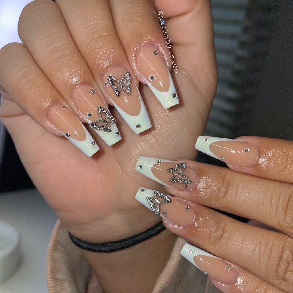 French Tips with Butterflies