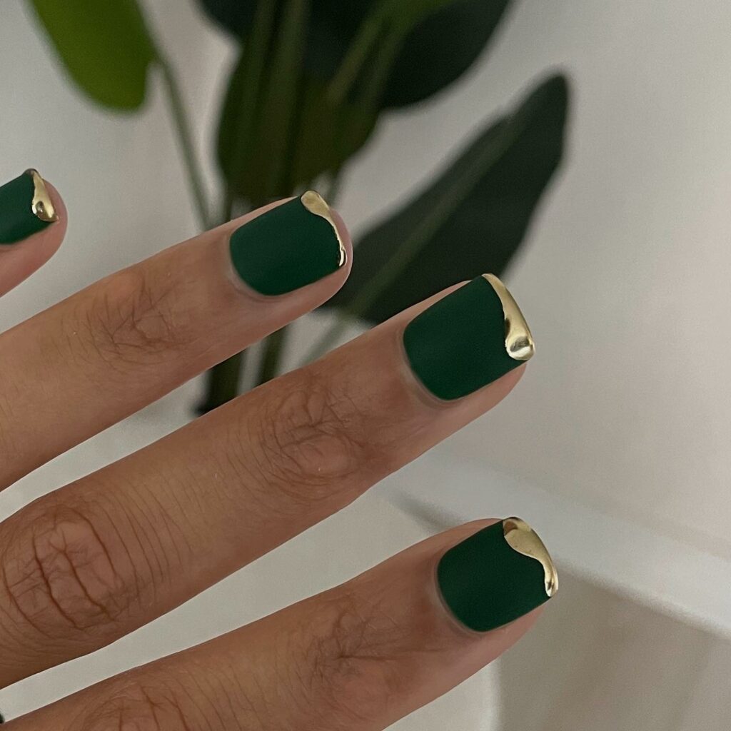 Emerald Green Nails Crowned with a Gold French