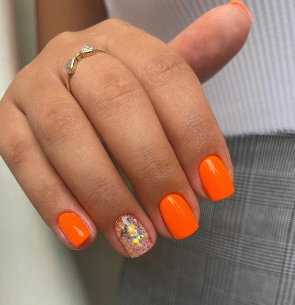 Short Neon Orange Nails