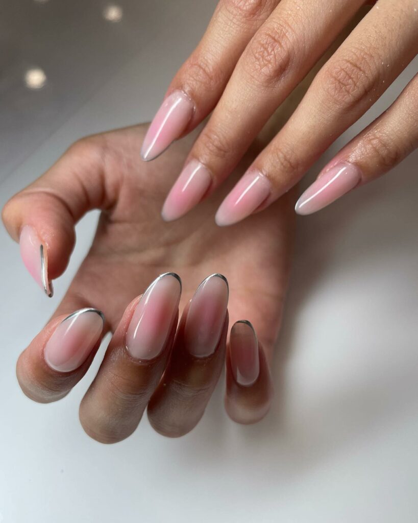 Silver And Pink Aura Nails
