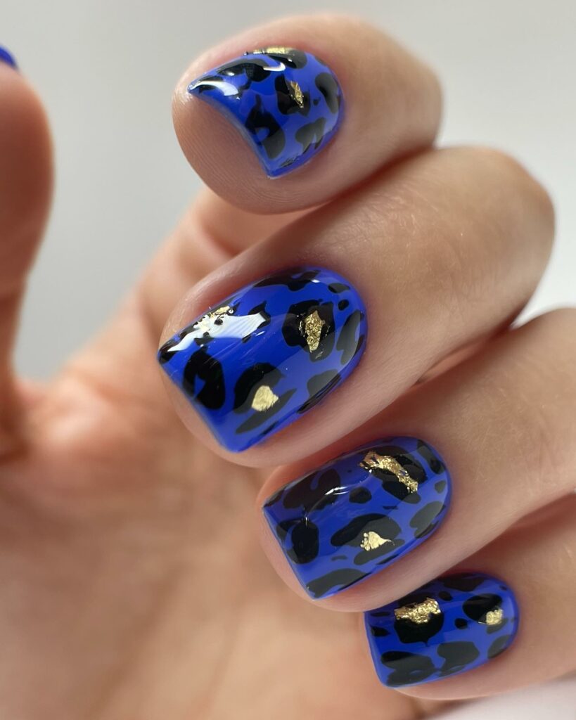 Animal Pattern Dark Blue Nails