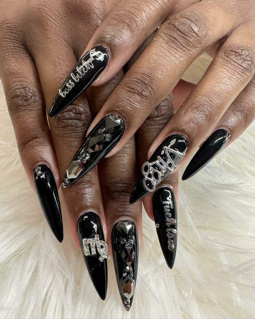 Gothic Black Stiletto Nails