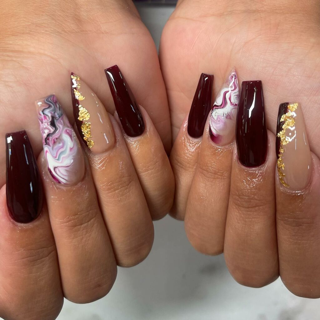 Luxe Burgundy & Gold Flakes