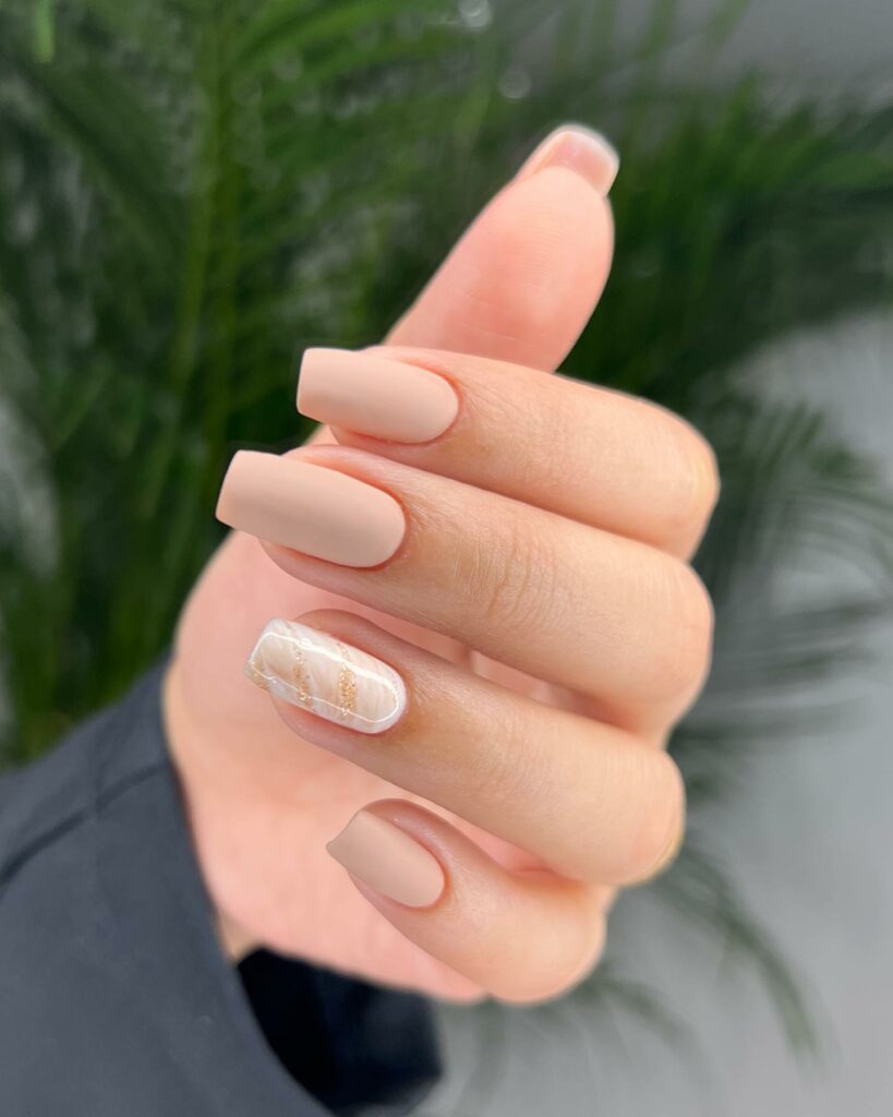 Matte Nails With White Marble 