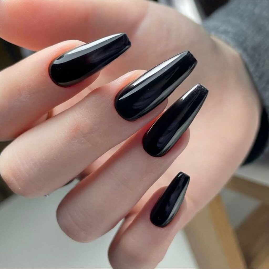 Long Black Coffin Nails