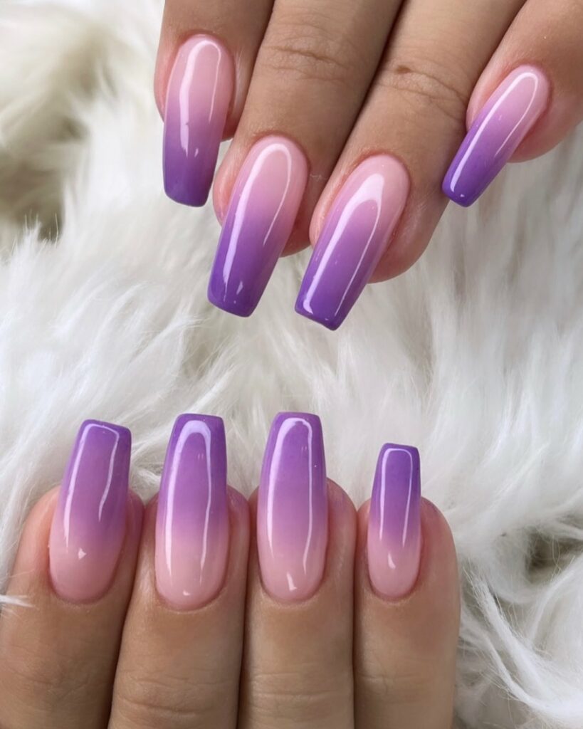Long Pink and Purple Ombré Nails