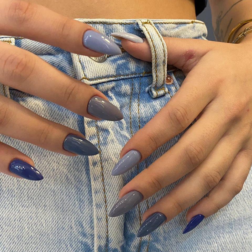 Grey and Blue Nails