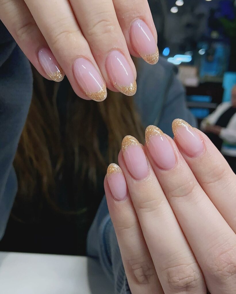 Round Gold French Nails
