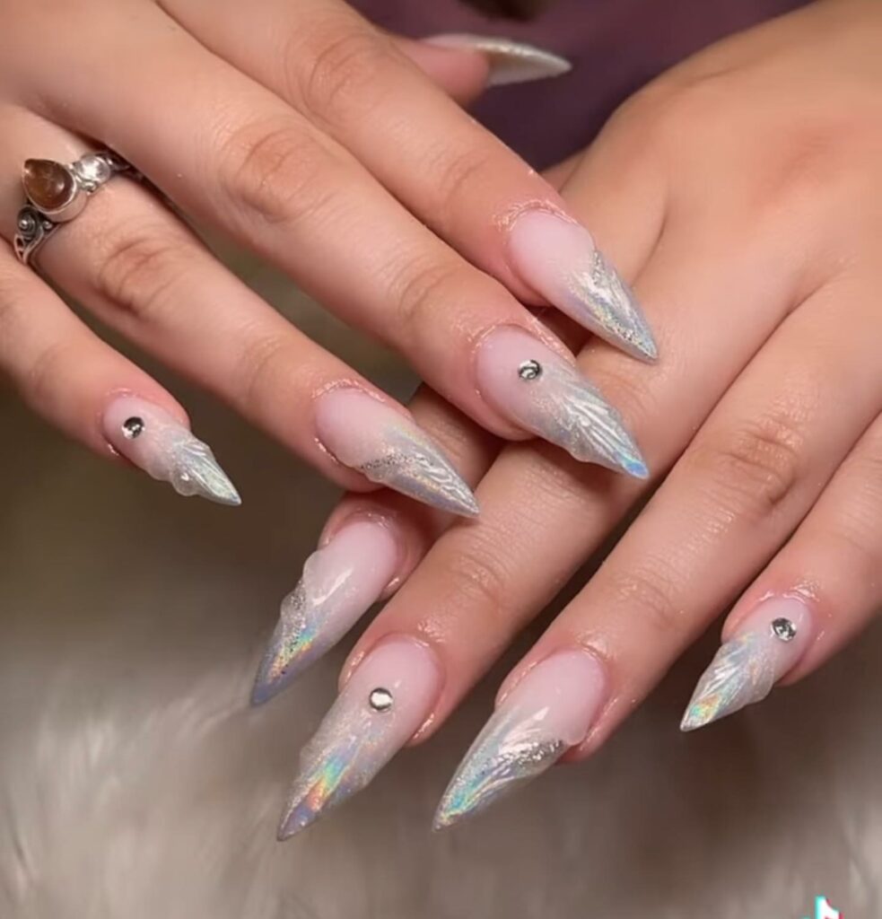 Ombre Nails with Clear Rhinestone Accent