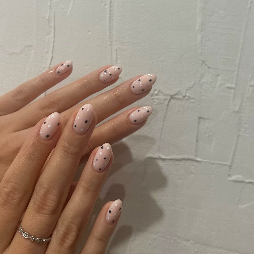Neutral Nails With Dot Accents