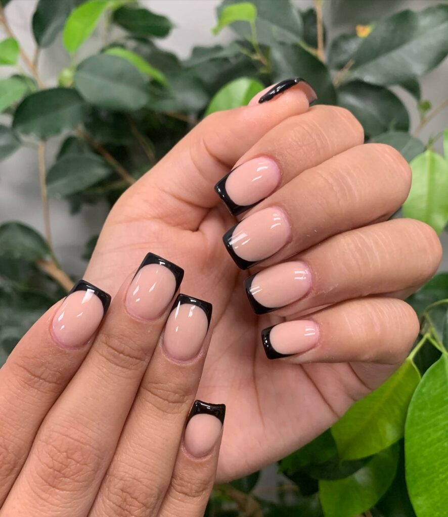 Black French Tip Short Square Nails