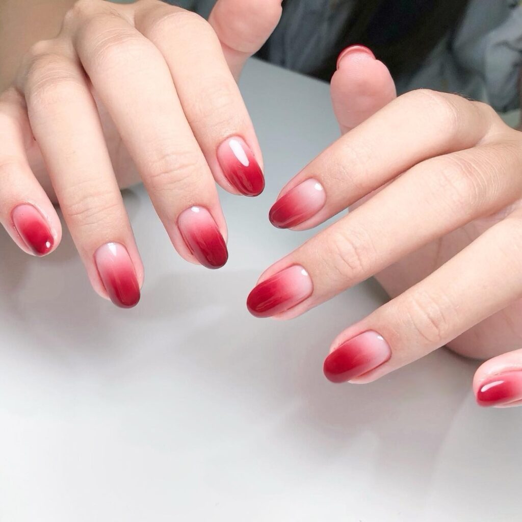 Red and White Gradient Ombre Nails