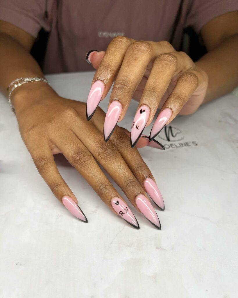 Black And Pink Stiletto Nails
