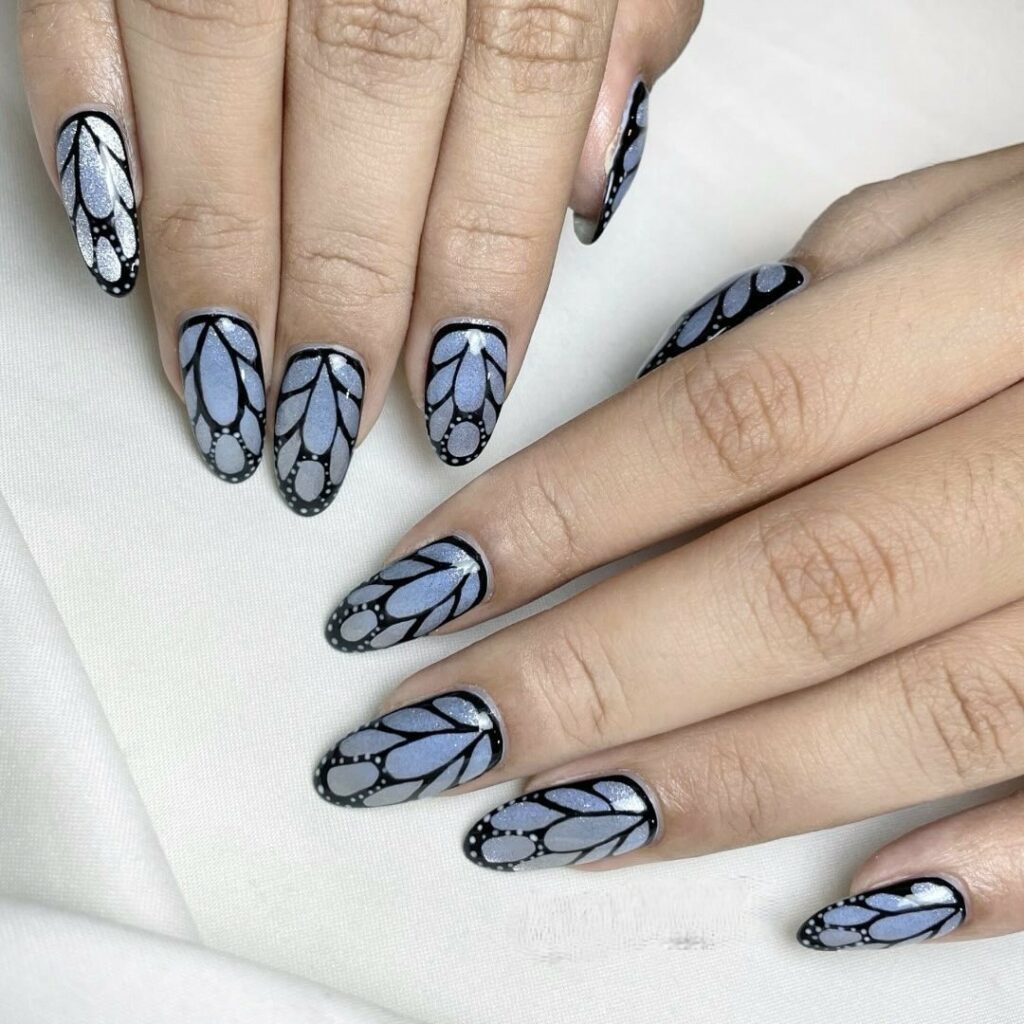 Grey Butterfly Nails