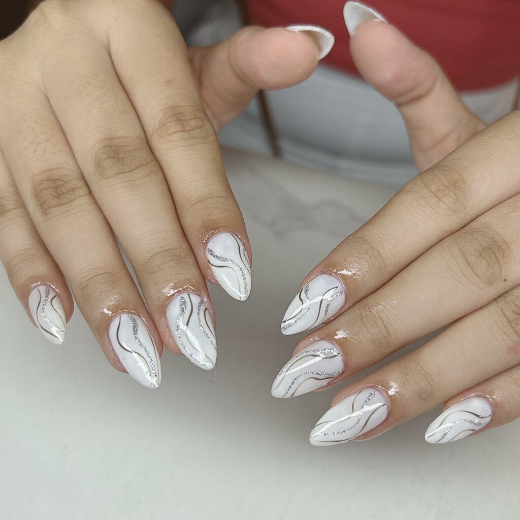 Classic White Marble Nails