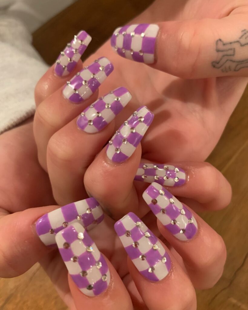 Checkerboard Lilac Nails 