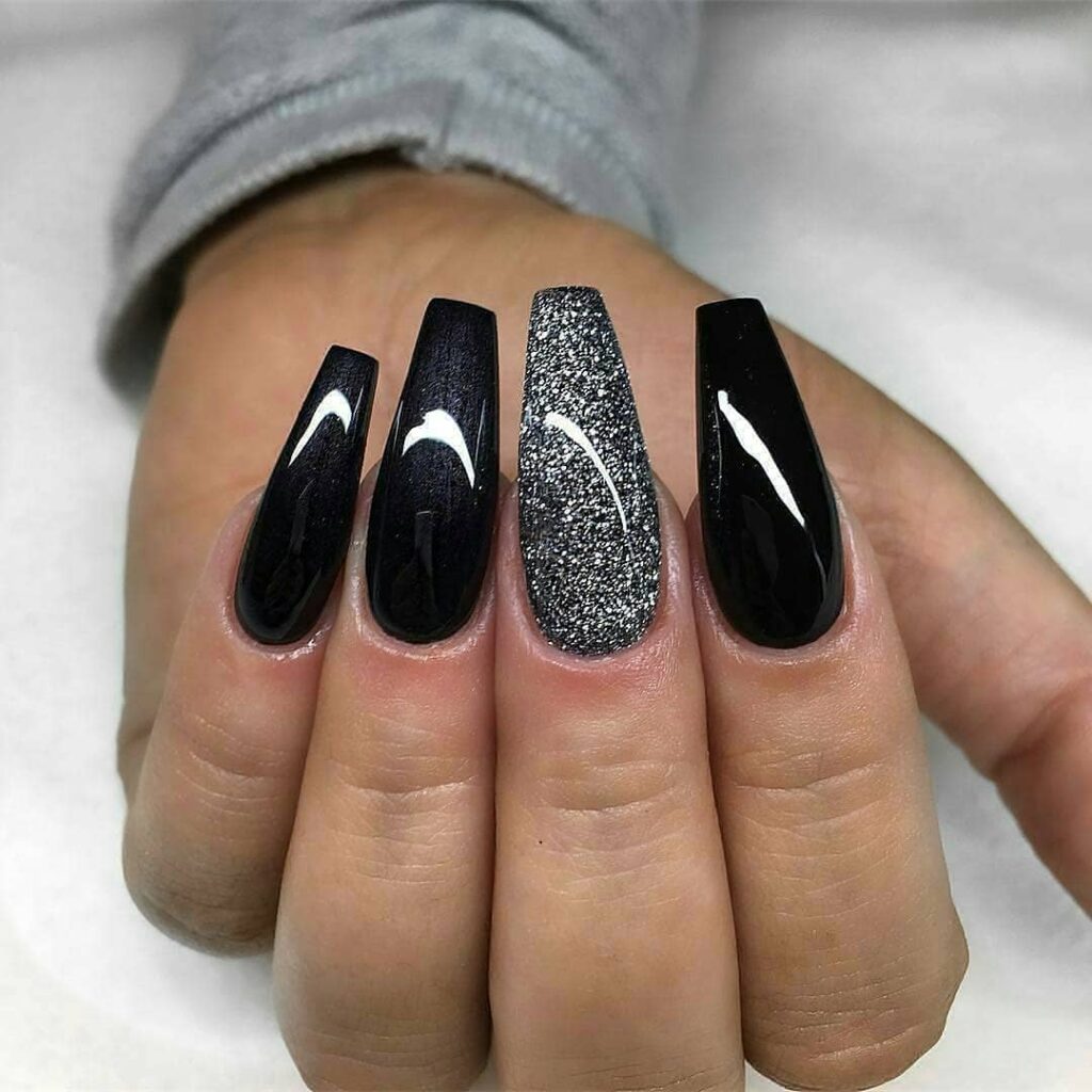 Black And Glitter Coffin Nails