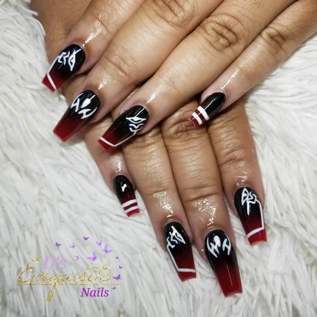 Abstract Black and Red nails