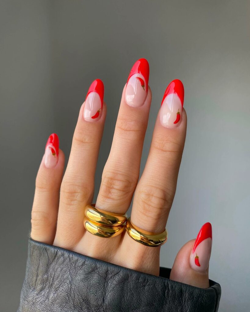 Abstract Cherry red french nails