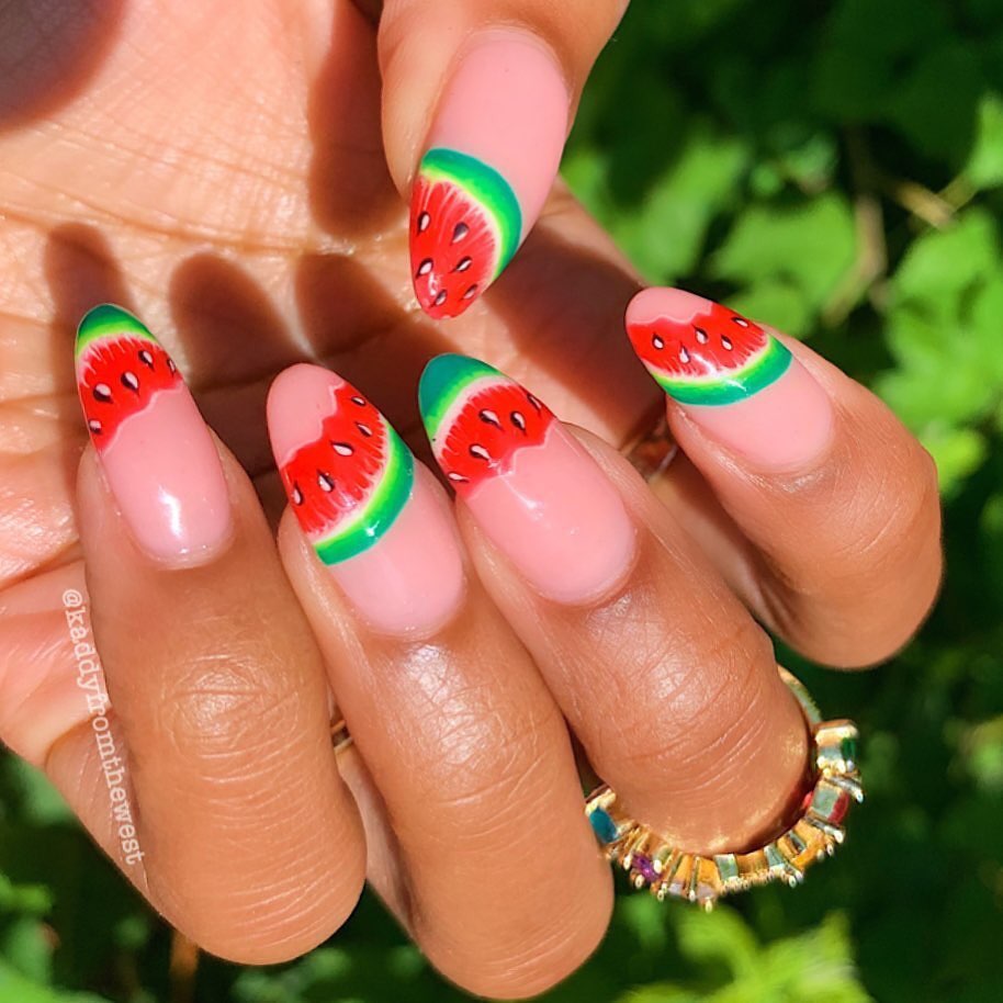 Almond French Watermelon Nails Elegance
