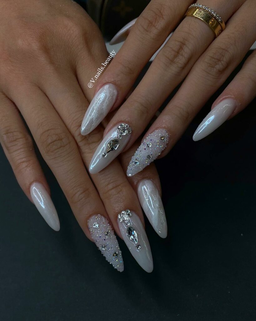 Almond White Glitter with accents