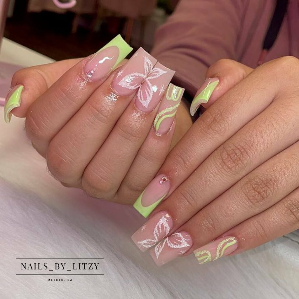 Square-Tipped Light Green Nails