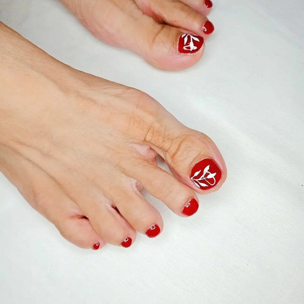 Red Pedicure With Feature