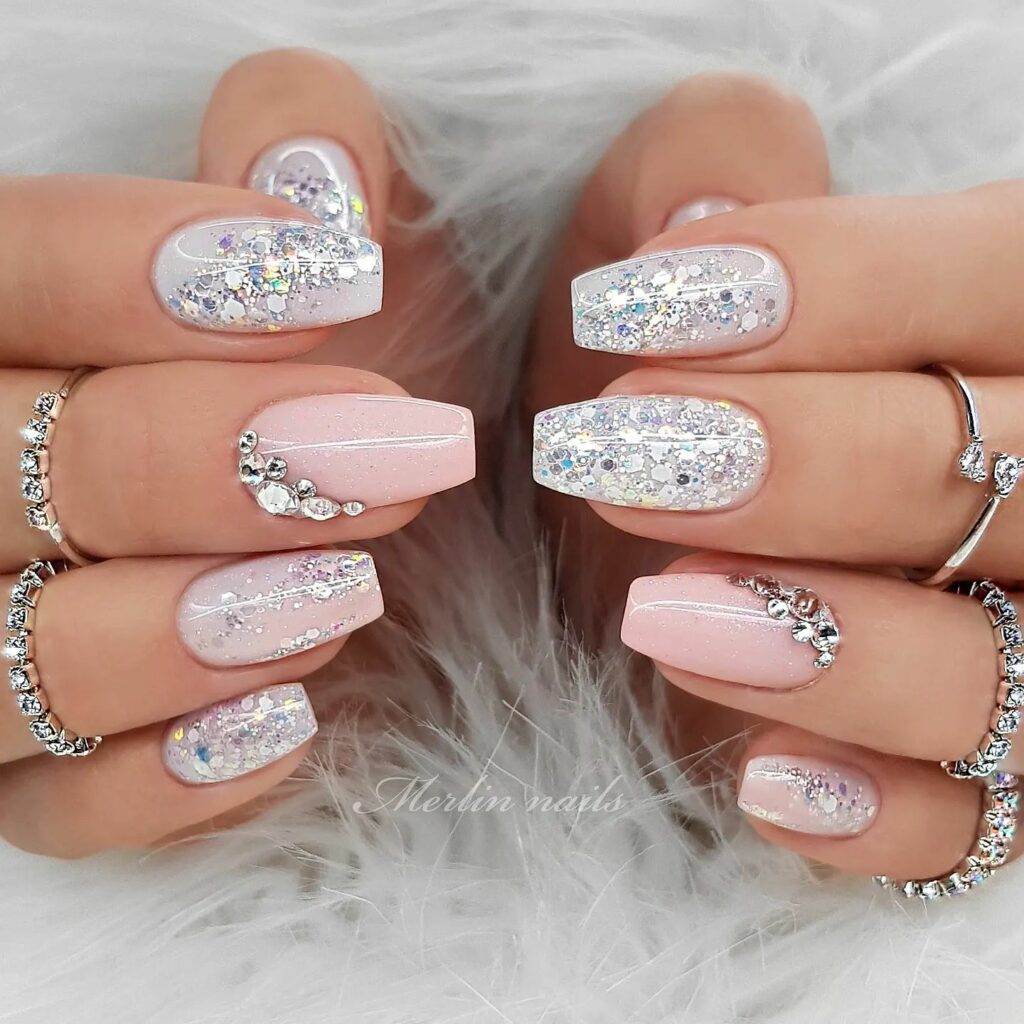 Sparkly Nail Design with Rhinestones