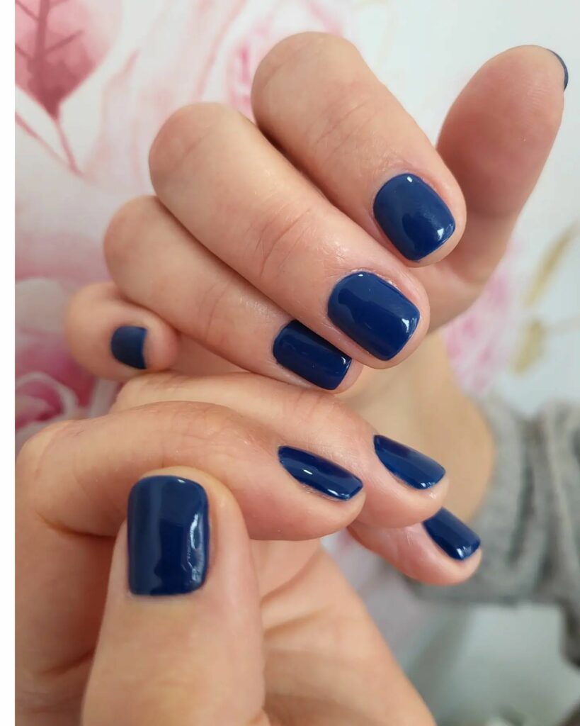 Shimmery & Short Navy Blue Nails