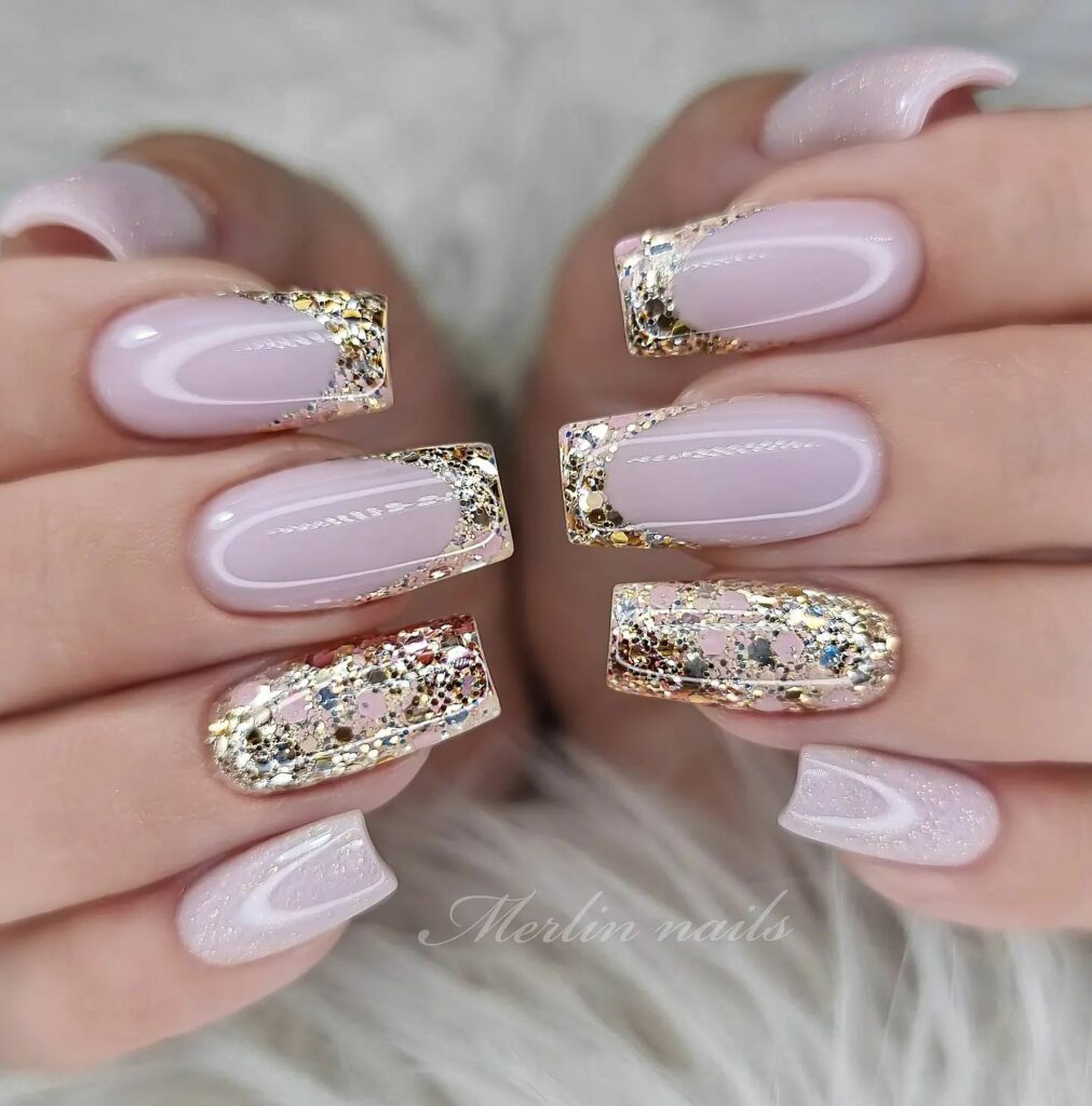 Radiant Glitter Gold French Nails