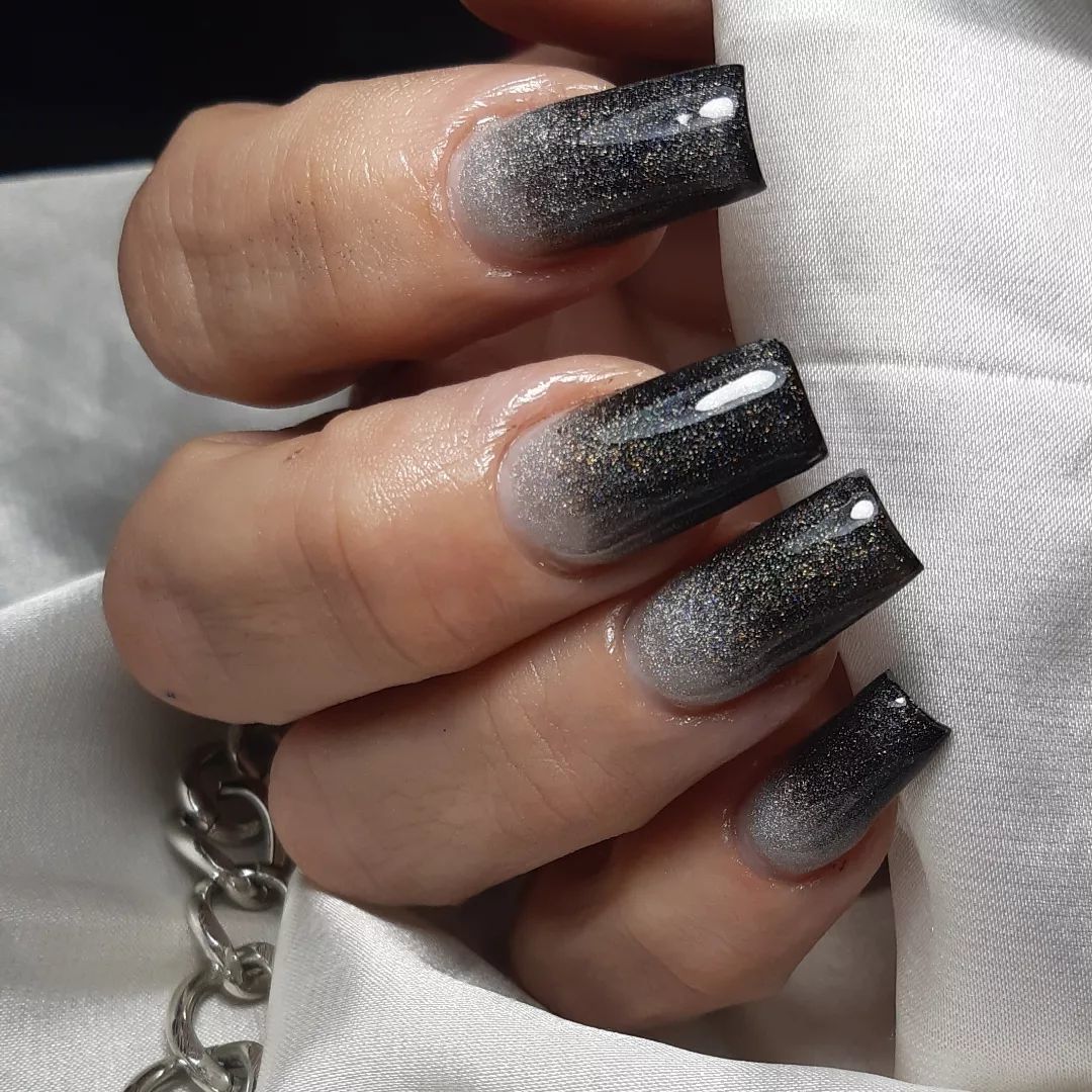 Galactic Glitter Black Ombre Nails