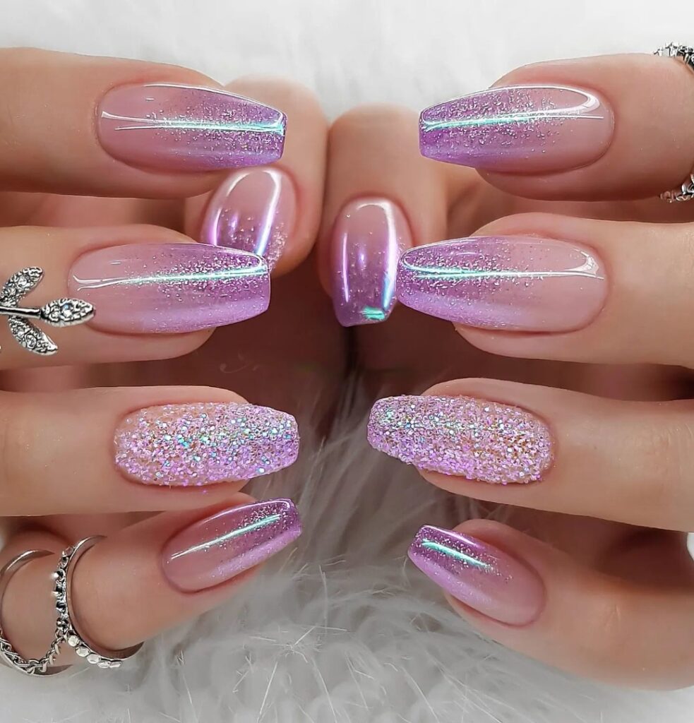 Glittery Purple Ombré Nails