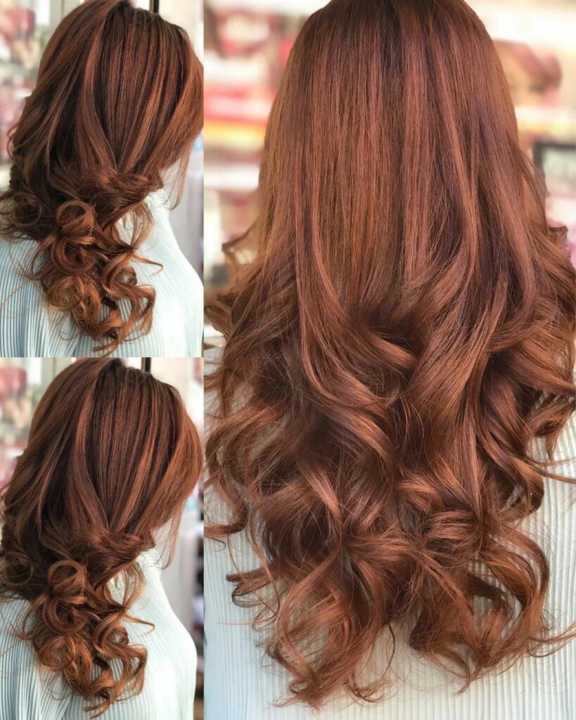 Brown Hair with Red Sun Kissed Highlights