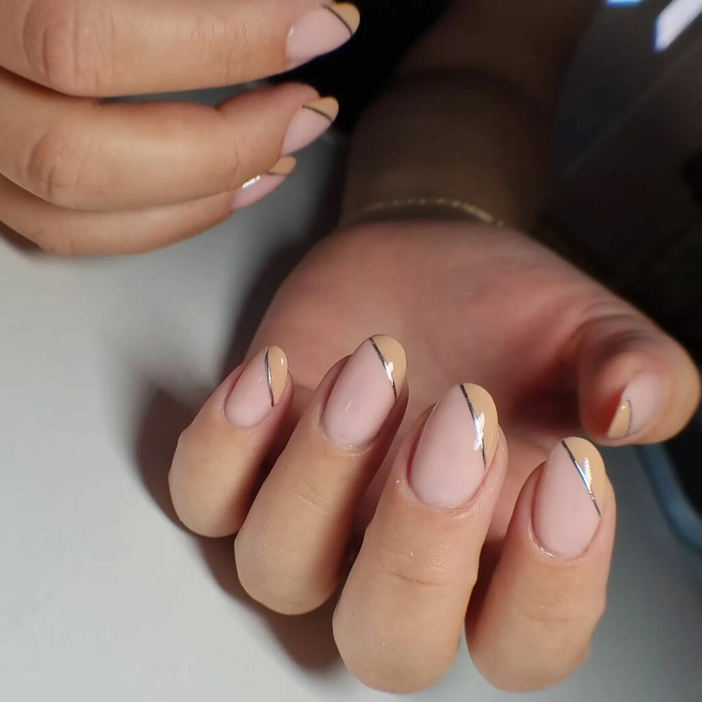 Beige Nails With French Tip Outlines