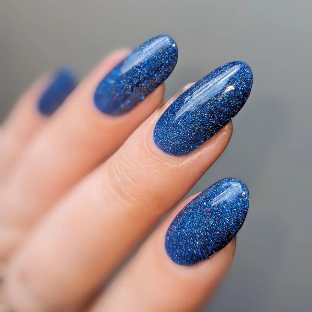 Chrome Powder Dark Blue Nails