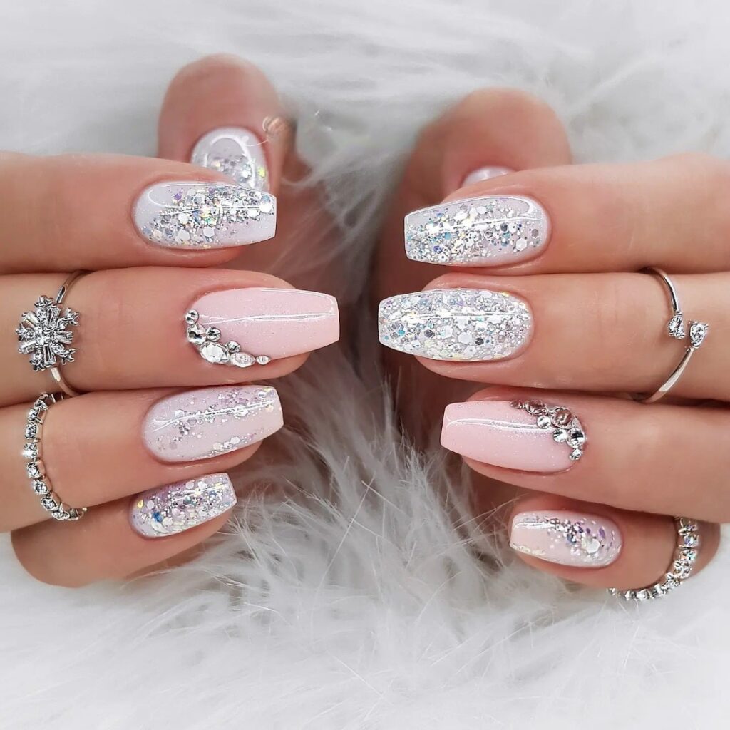 Light Pink Glitter Nails