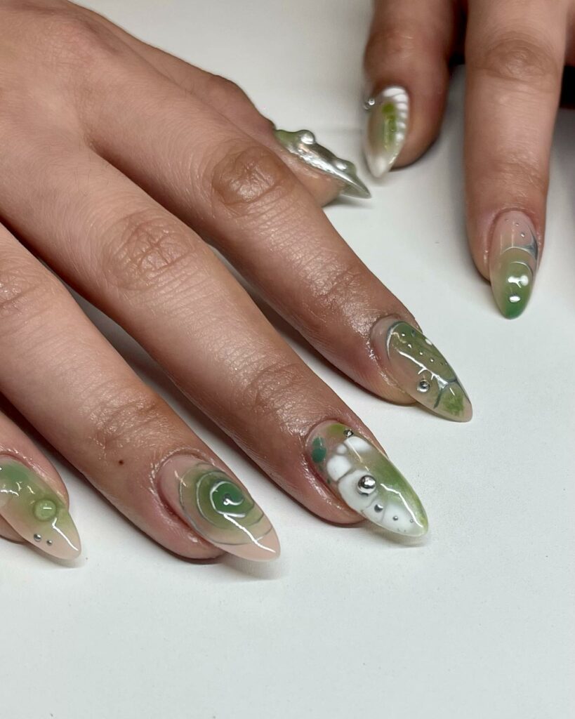 Artistic Sage Green Nails