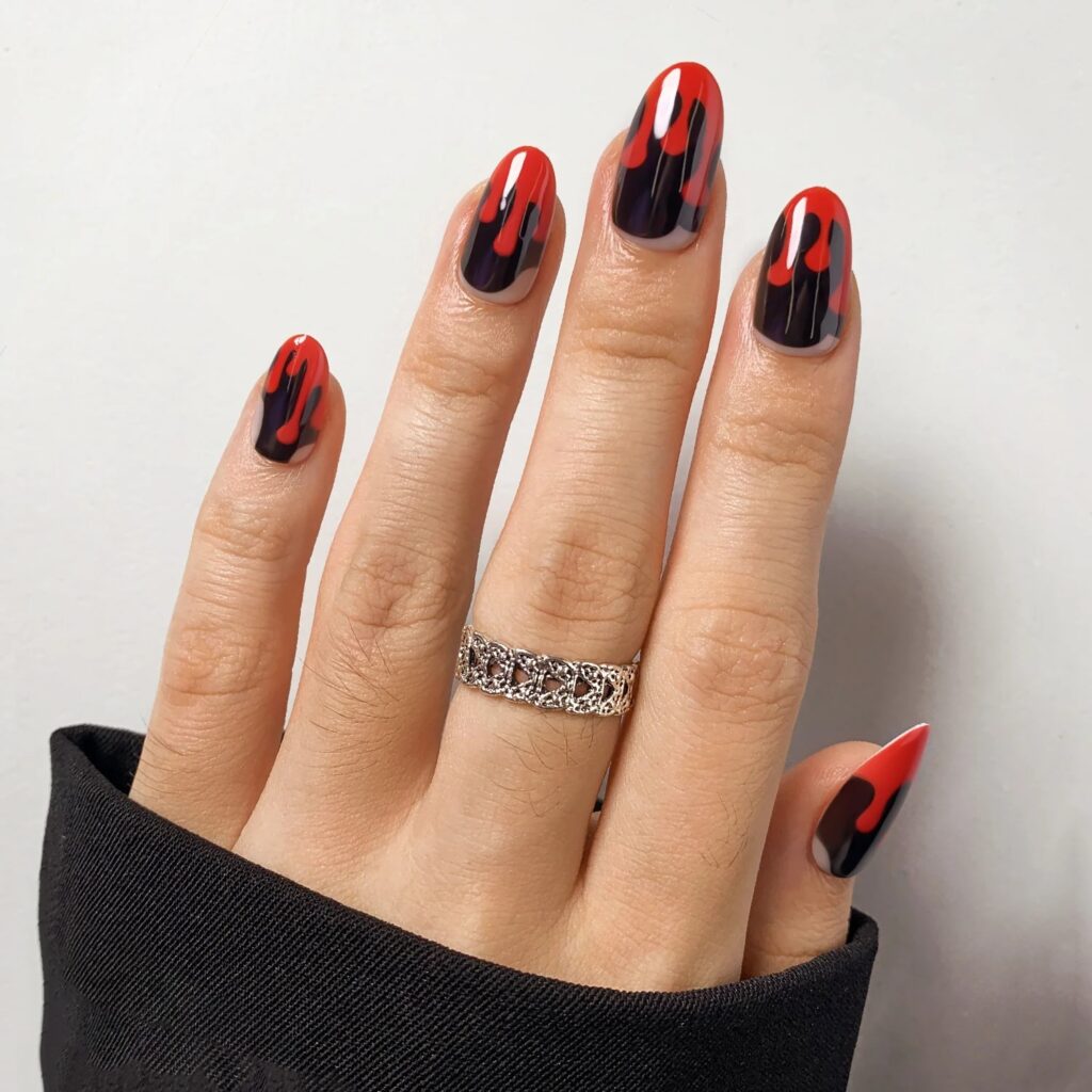 BLACK & RED Halloween Nails