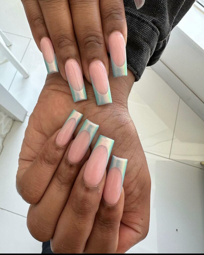 Pastel Blue Tips on Square Acrylic Nails