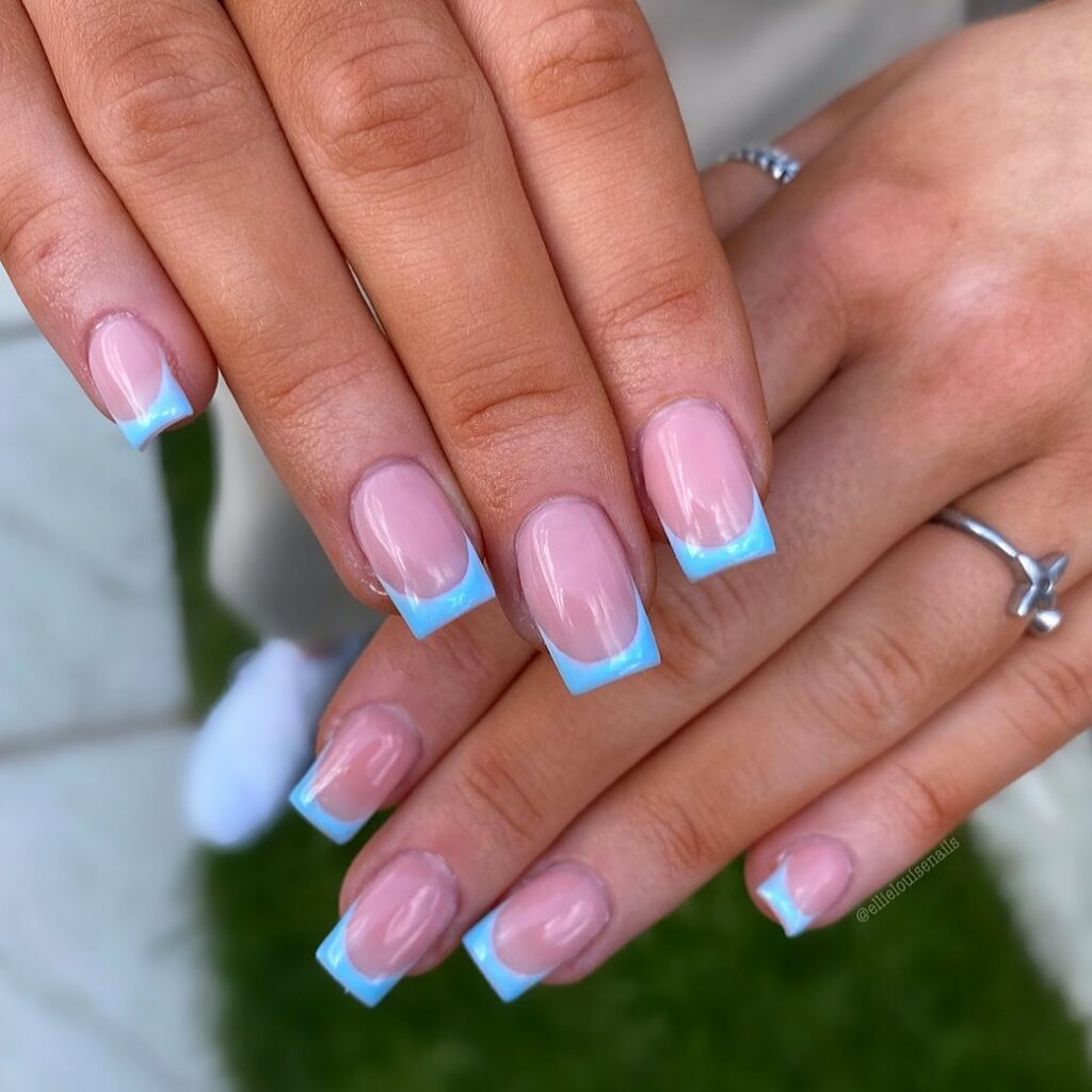 Baby Blue Square French Nails