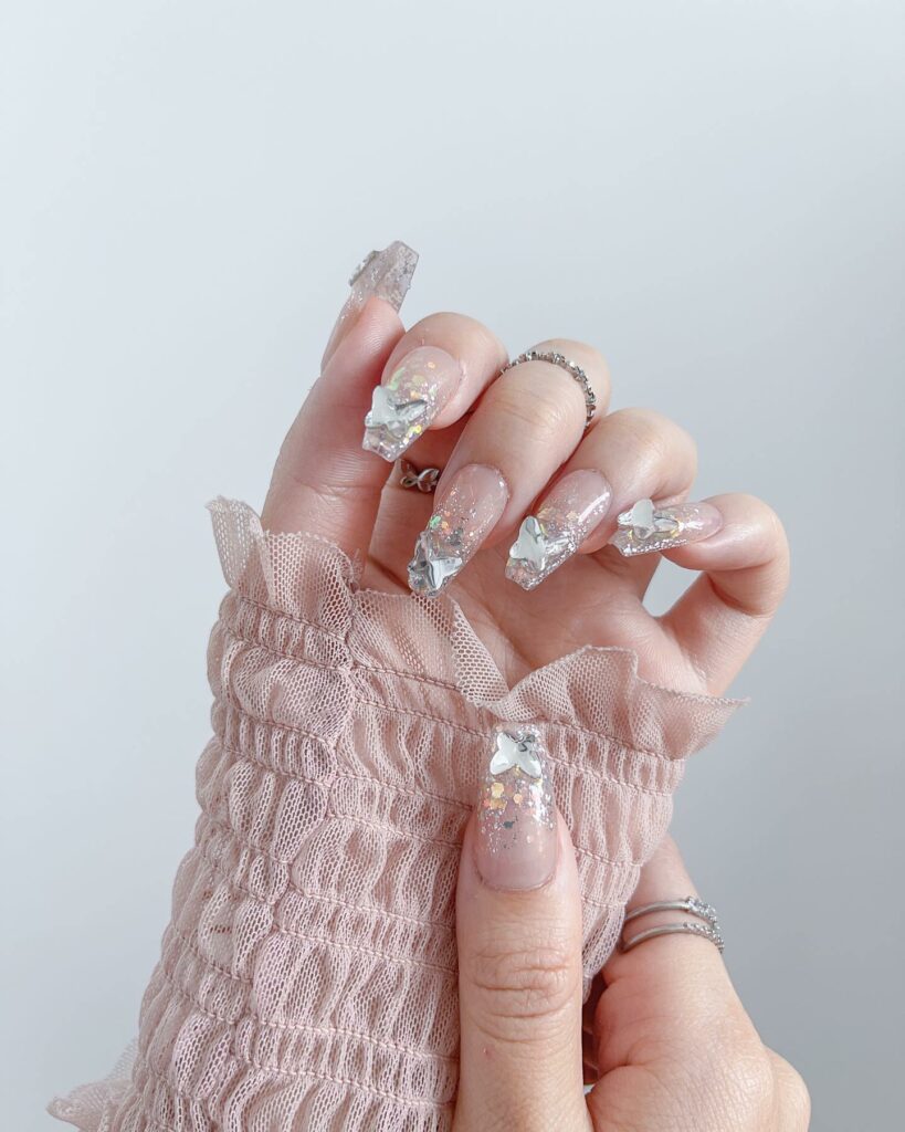Bedazzled blush nails